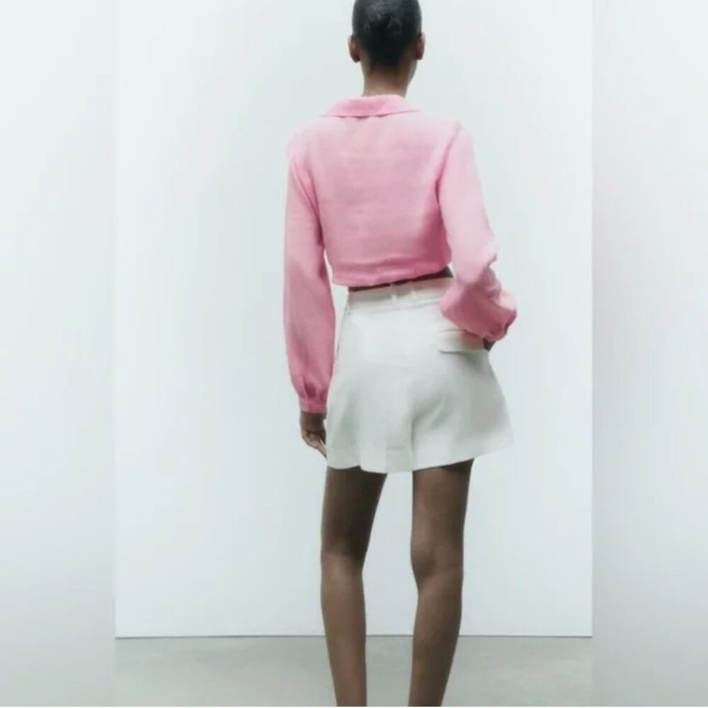 Zara TIED LINEN SHIRT Pink - Picture 4 of 5